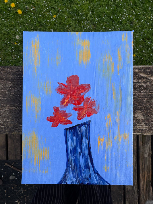Red Flowers, 5x7 Inch Original