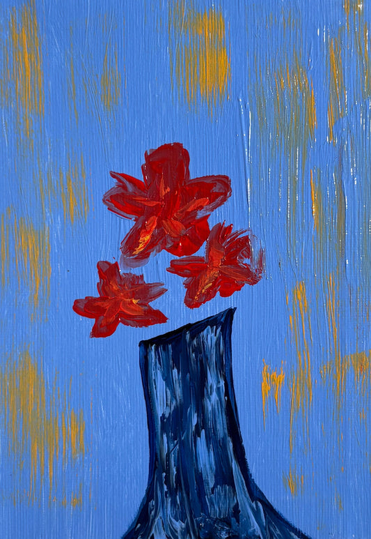 Red Flowers, 5x7 Inch Original